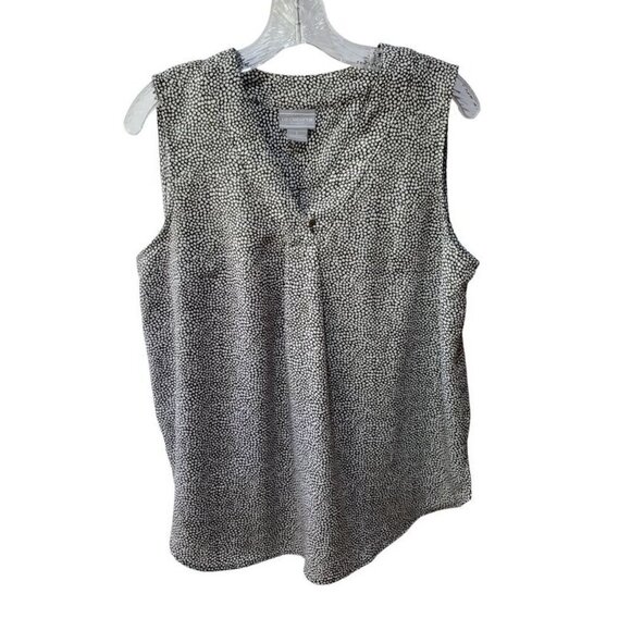 Liz Claiborne Studio Sleeveless Blouse Size L White & Black Polka Dot Print - Picture 1 of 8